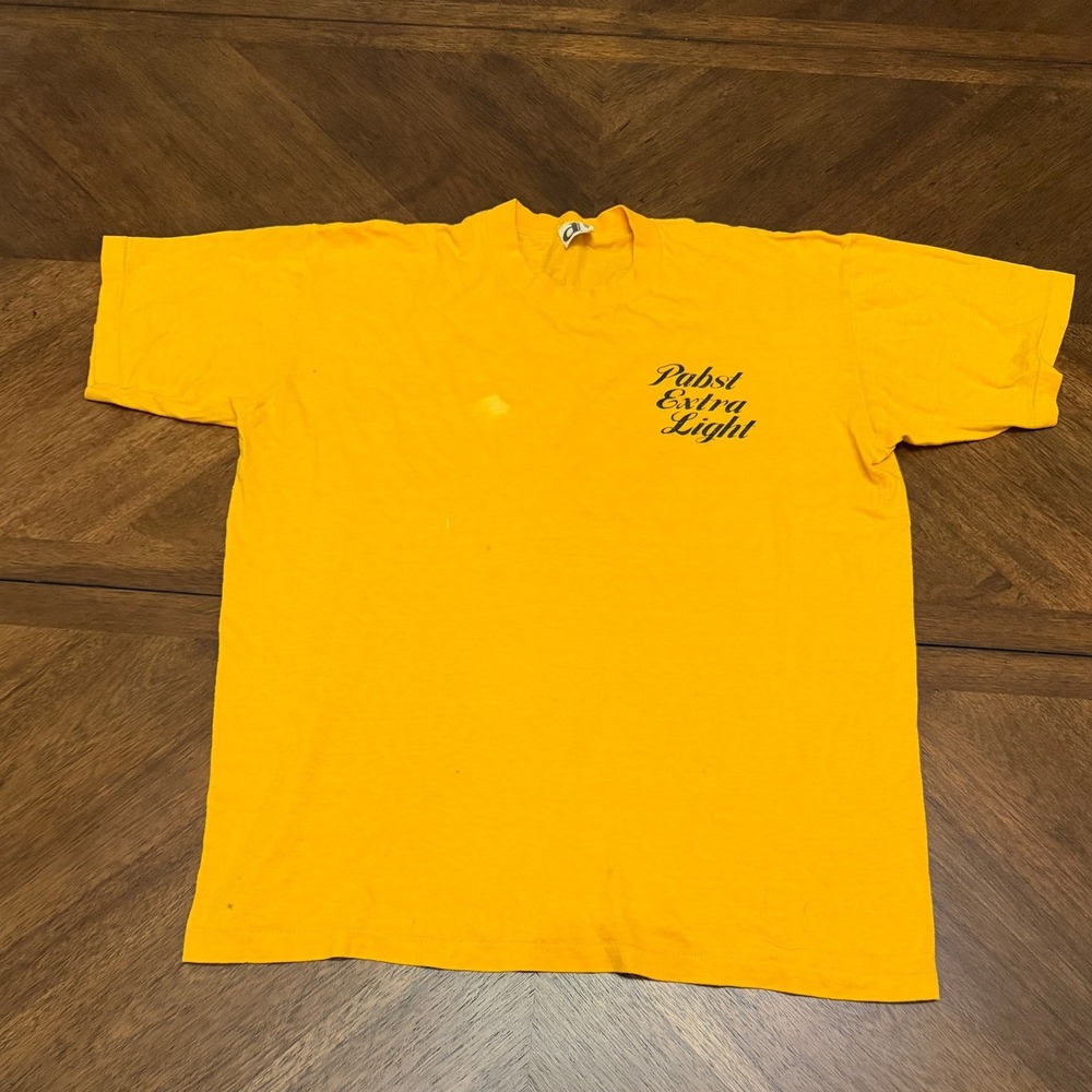 Vintage Pabst Extra Light Fleet 91 Cowtown Cats Yellow T-Shirt XL Downerwear